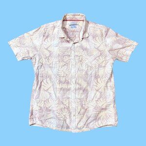 Fat Face Womens XXL Plaid Hawaiian Leaf Short Sleeve Button-Up Shirt Cotton Camp